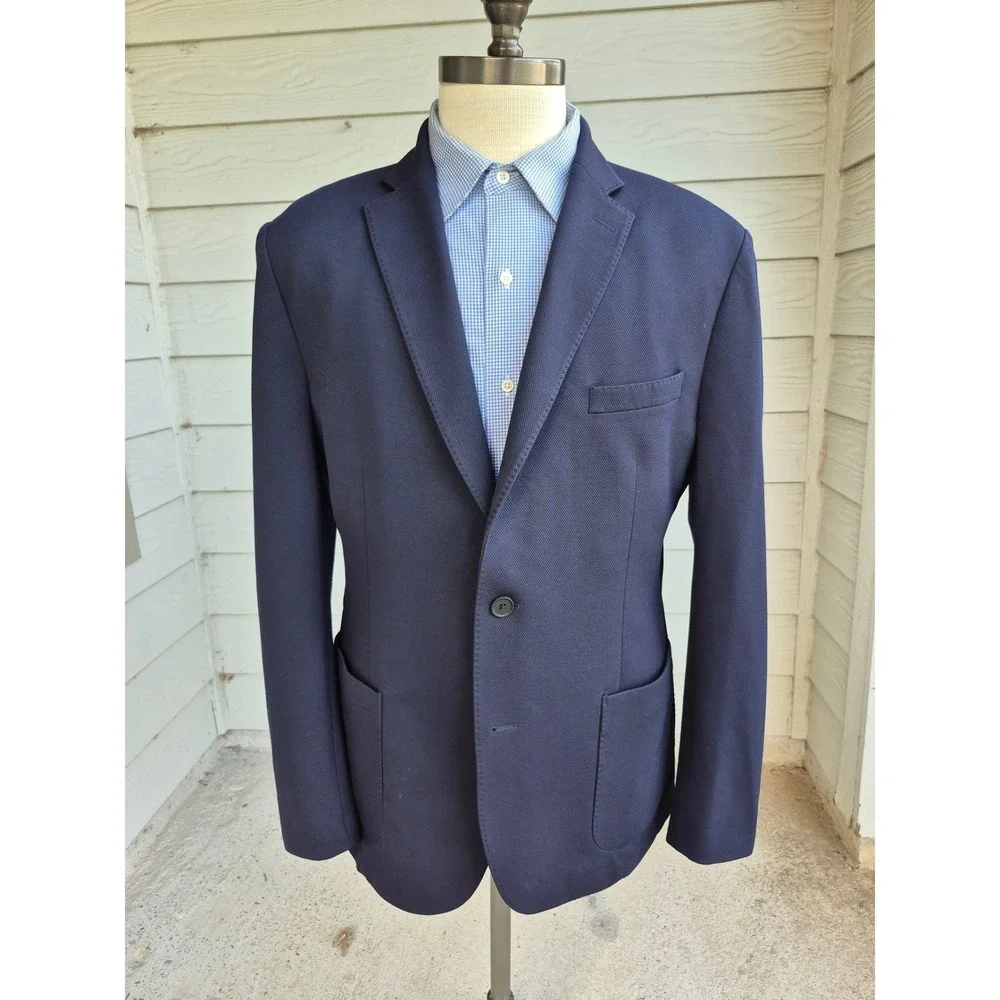 Calvin Klein Mens Navy Blue Textured Honeycomb X Slim Fit Blazer Sport Coat 44 R